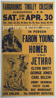 Faron Young, Homer and Jethro, Patsy Cline concert poster